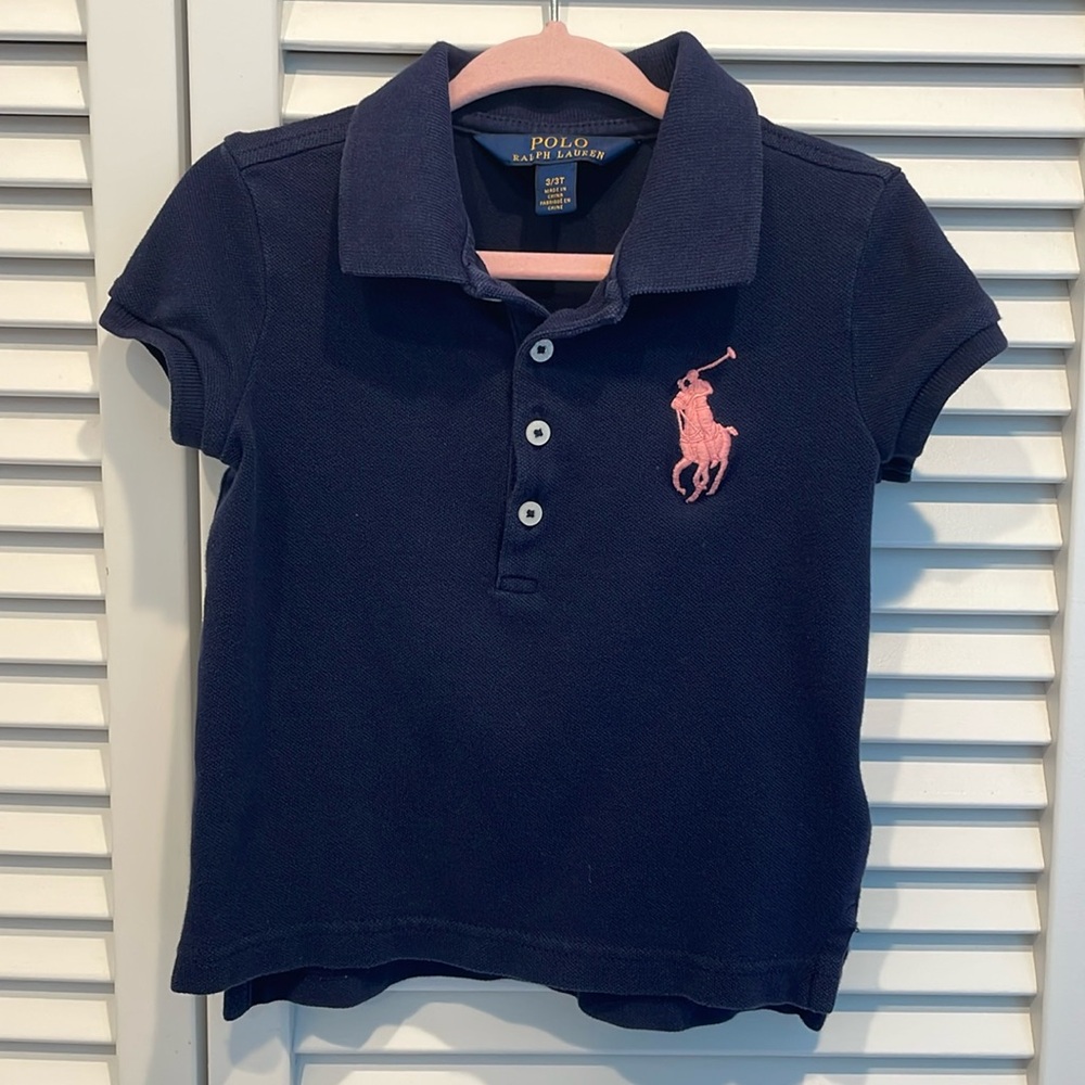3/3T Polo Ralph Lauren girls navy blue with pink polo horse embroidered